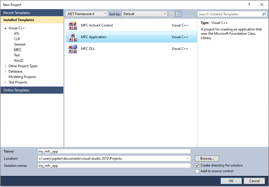 Visual Studio 2010 MFC app template